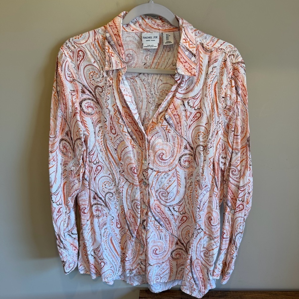 Rachel Zoe Linen Button up Blouse Long Sleeve Large